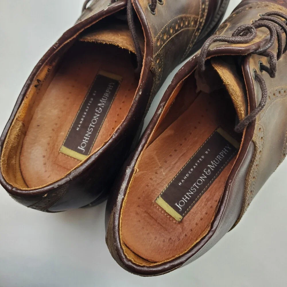 Johnston & Murphy Brown Leather Saddle Oxford Shoes Mens 10.5 Made in Italy M